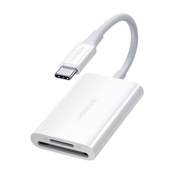 绿联（UGREEN）Type-C高速读卡器 USB-C4.0多功能SD/TF二合一 OTG手机读卡器 白色 CM265(60724)