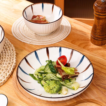 佩尔森陶瓷餐具碗碟套装碗盘子家用釉下彩微波炉适用 蓝和8寸盘2只装