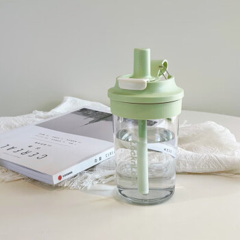 乐扣乐扣（LOCK&LOCK）奶芙咖啡杯 吸管直饮两用Tritan塑料便携男女学生水杯子420mL绿色