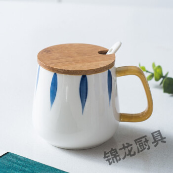 陶瓷马克杯日式和风手绘水杯男女学生带手柄咖啡早餐牛奶杯子蓝叶