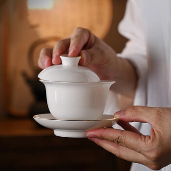 锐奥 盖碗陶瓷茶杯白瓷泡茶碗羊脂玉瓷功夫茶具主人杯单杯