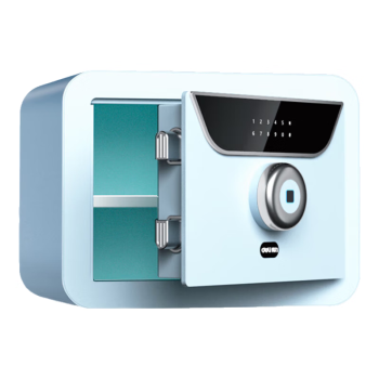得力保险柜 家用指纹密码保险箱隐私保密柜 可入墙入柜时尚多功能收纳储物柜 30cmAE390-Z天蓝色