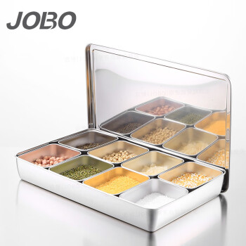 巨博（JOBO）不锈钢调料盒日式味盒八格商用带盖子 留样盒调味佐料盒收纳盒