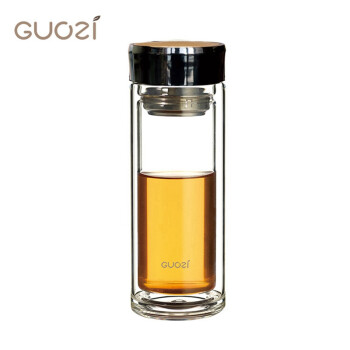 果兹（guozi）雅致双层玻璃保温杯经典简约带茶隔水杯300ml GZ-S06