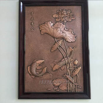 锻铜壁画青铜黄铜紫铜花开富贵铜板画定制背景墙锻铜地雕地面浮雕墙面