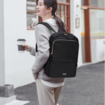 高尔夫（GOLF）双肩包女大容量可装15.6英寸笔记本电脑包学生书包旅行包 优雅黑