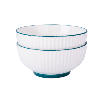 传旗釉下彩陶瓷大碗7.5英寸2只装简约白瓷汤盆吃面碗汤碗饭碗 霜华