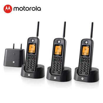 摩托罗拉（Motorola）O201C远距离数字无绳电话机 无线座机 办公家用 中英文可扩展别墅定制 三机（黑色）