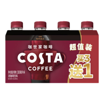 可口可乐（Coca-Cola）COSTA咖世家纯萃美式浓咖啡饮料3+1超值装