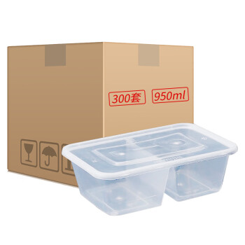 知露（ZL）次性饭盒双格餐盒650ml两格透明打包盒300套带盖塑料快餐盒
