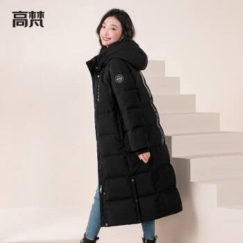 高梵goldfarm羽绒服女长款韩版过膝直筒时尚款厚款冬季保暖外套黑色s