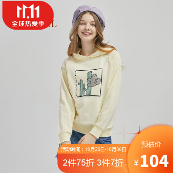 骆驼(camel)女装连帽卫衣女长袖宽松外穿慵懒风上衣潮 w0w1ud129 米白