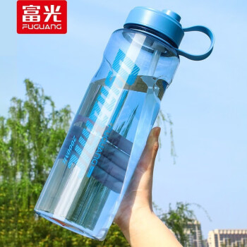 富光 运动水杯/塑料杯 2000ml超大容量塑料杯带吸管便携防摔耐高温 蓝色 KAS191001-2000ML