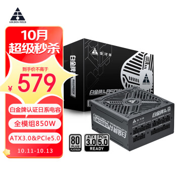 金河田（Golden field）额定850W 白金牌认证 黑色 电脑电源 日系电容 /ATX3.0/原生PCIE5.0/支持4080显卡YFS