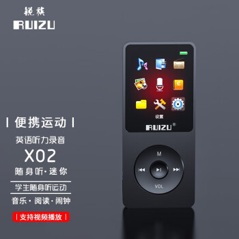 锐族（RUIZU）X02 4G 黑色 MP3/MP4音乐播放器学生运动迷你随身听便携式电子书英语听力插卡录音笔