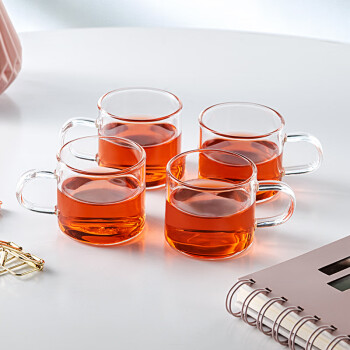 忆壶茶 玻璃小茶杯功夫茶具套装家用待客泡茶杯子带把办公室喝茶杯4只装