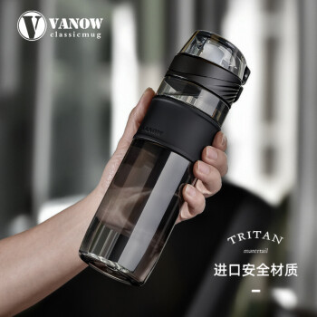 英国Vanow水杯 运动水杯 Tritan材质随行便携塑料杯子 男女学生大容量茶杯 暗夜黑