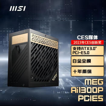 微星(MSI)额定1300W白金全模组电脑电源 ATX3.0/原生16PIN/原生PCIE5.0/十年保障/全日系电容/战未来4090YFS