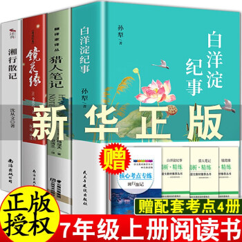 全套4本 白洋淀纪事孙犁 猎人笔记 镜花缘 湘行散记 初中七年级阅读文学名著课外书原著版