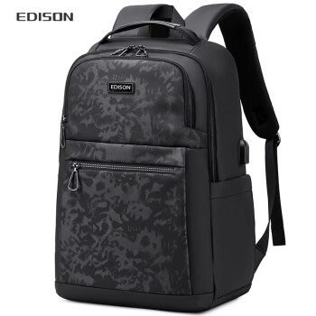 Edison双肩包男士商务背包15.6英寸大容量电脑包出差旅行学生书包E06-1