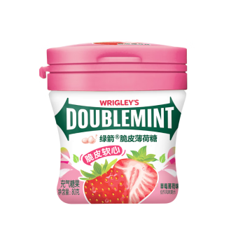 绿箭(DOUBLEMINT)薄荷糖脆皮软心糖草莓薄荷味80g/瓶糖果零食儿童零食