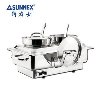 SUNNEX不锈钢电加热汤桶双头保温汤锅电热水盆揭盖式全钢X83828-7