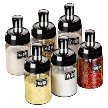 星坊玻璃盐罐烧烤调料瓶 勺盖一体家用密封收纳放盐瓶6只装