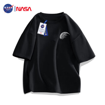  NASA GISS官方潮牌联名短袖T恤男纯棉宽松打底衫上衣服半袖男 黑色 XL 