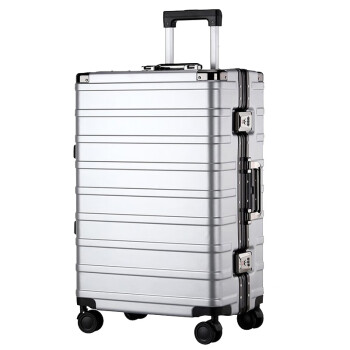 漫步时空 旅行箱万向轮拉杆箱PC箱壳男女行李箱24英寸登机箱银色
