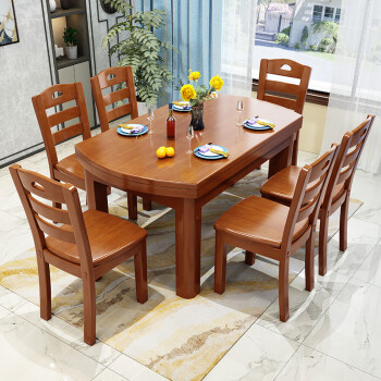 navcon折叠桌椅家用实木折叠饭桌餐桌椅组合现代简约可伸缩圆桌小户型