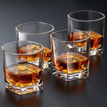 品喻（PINYU）玻璃酒杯威士忌洋酒杯家用啤酒杯水杯烈酒杯子套装四方150ml*6个