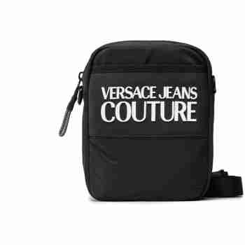 VERSACE JEANS COUTURE 范思哲 2021新款男士尼龙白色徽标图案斜挎单肩包 黑色