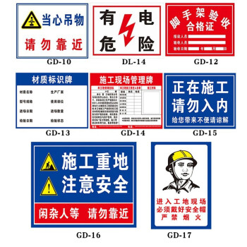 工地安全标识牌 施工标识牌安全警告标志 机械危险注意安全戴安全帽