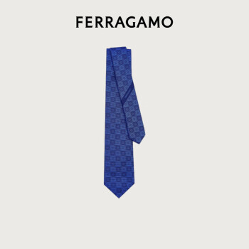 菲拉格慕（Ferragamo）男士蓝色Gancini桑蚕丝提花领带 0768150 礼物送男友