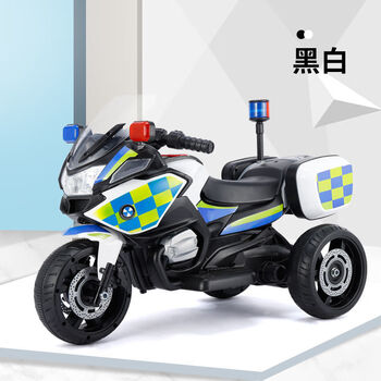强劲双驱儿童摩托车电动车三轮车充电瓶车宝宝玩具警车可坐人大号警车
