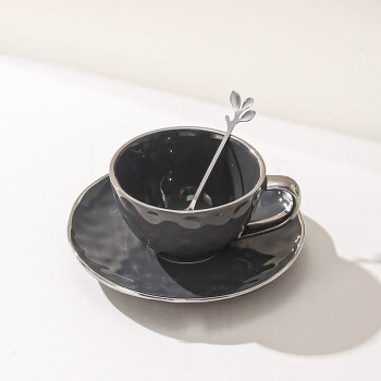 德欧星光厨具 轻奢咖啡杯陶瓷电镀银边下午茶咖啡杯碟套装 深灰 2件起售