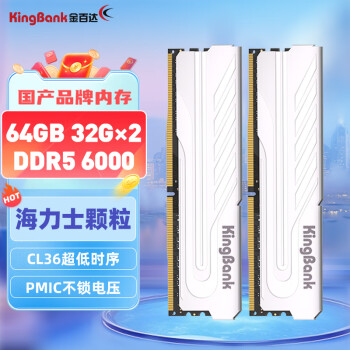 金百达（KINGBANK）64GB(32GBX2)套装 DDR5 6000 台式机内存条海力士M-die颗粒 银爵 C36
