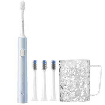 米家小米声波电动牙刷柔感护龈声波振动 学生 成人电动牙刷T200 蓝色+适配敏感型刷头*3+洗漱杯