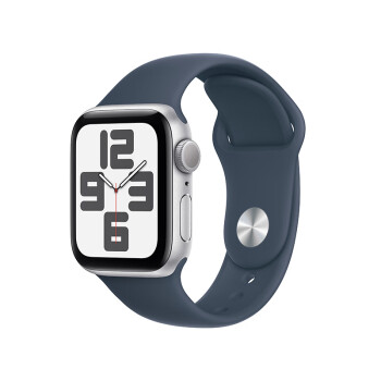 Apple Watch SE (GPS)；40 毫米银色铝金属表壳；风暴蓝色运动型表带 - S/M-MRE13CH/A【CES】
