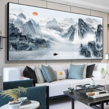 挂画办公室中国风国画新中式客厅沙发装饰画背景墙壁画08款山水聚财