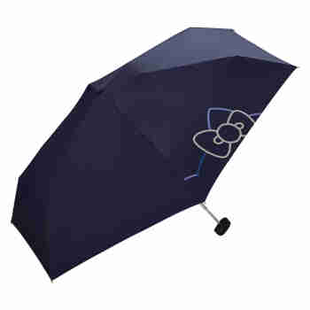 WPC日本凯蒂猫印花遮阳小巧折叠五折伞精致便携晴雨太阳伞 五折伞-蝴蝶结印花 深蓝色