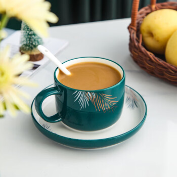 裕行咖啡具套装欧式金边陶瓷杯子茶具简约 墨羽咖啡杯套装13件套
