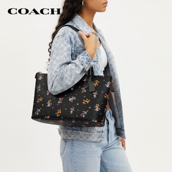 蔻驰（COACH）女士GALLERY系列托特包单肩手提包黑色拼色PVC配皮CM189QBM2