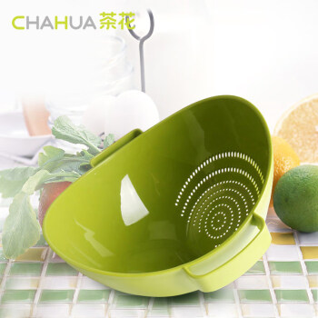 茶花双立筛厨房洗菜篮塑料沥水篮加厚洗水果盆A35002 绿色