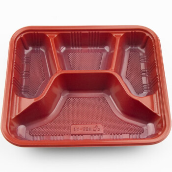 绿弦 一次性饭盒长方形塑料餐盒加厚带盖 红黑四格850ml（500个/箱）