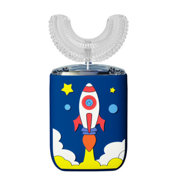 优大白太空火箭儿童U型电动牙刷小孩宝宝硅胶刷牙神器816蓝色2-6岁