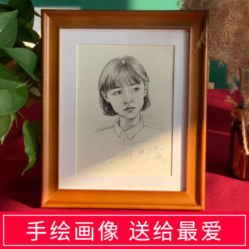 画像定制素描像纯手绘照片代画肖像画桌摆相框生日礼物线稿画多一人加