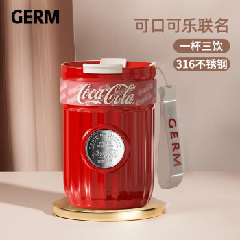 格沵（germ）可口可乐保温咖啡杯女便携吸管直饮随手杯上学水杯400ML可乐红