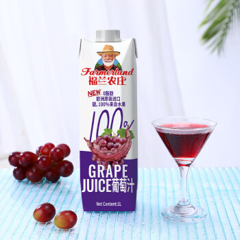 福兰农庄 农庄100%果汁 纯鲜榨葡萄汁饮料 儿童饮料 1L*4 整盒装