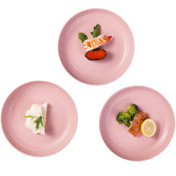 爱思得（Arsto）稻壳盘子西餐盘碟子8英寸菜盘饺子盘餐具套装5196A3粉色3只装
